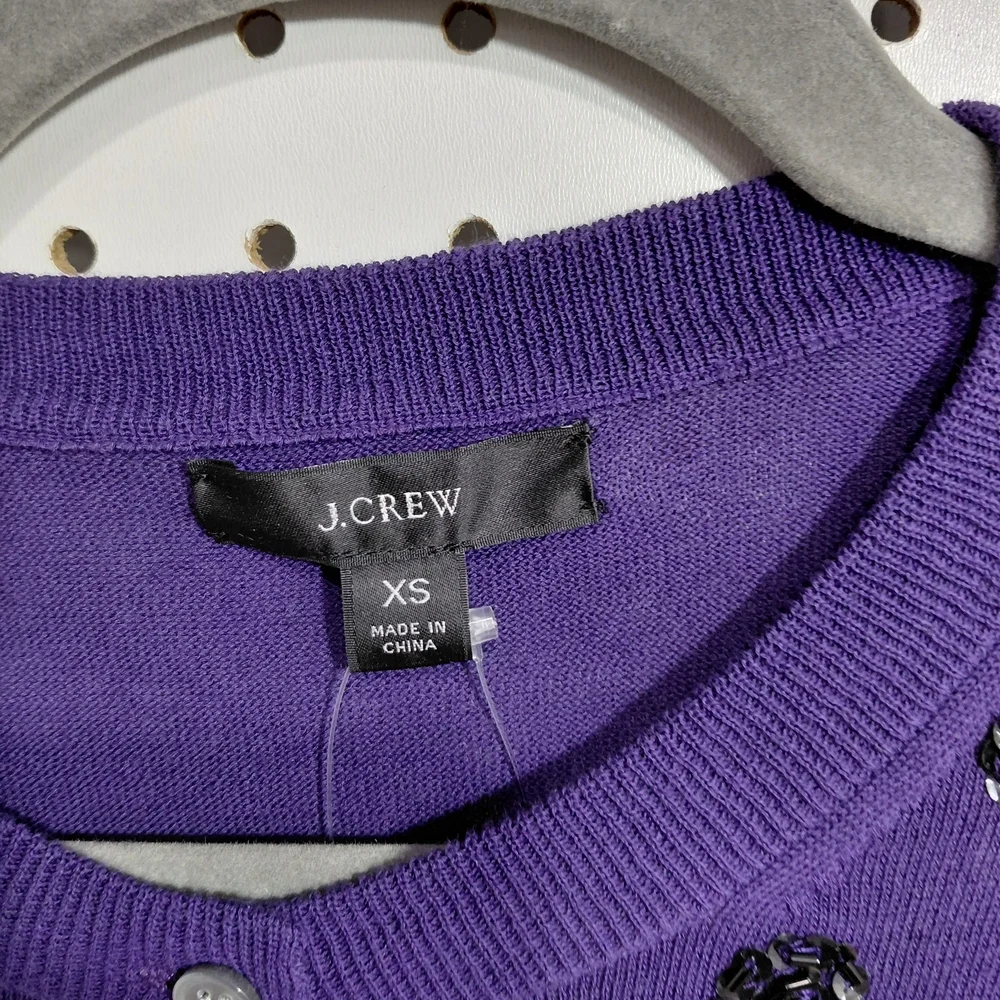 J. Crew Purple Jeweled Crewneck Cardigan